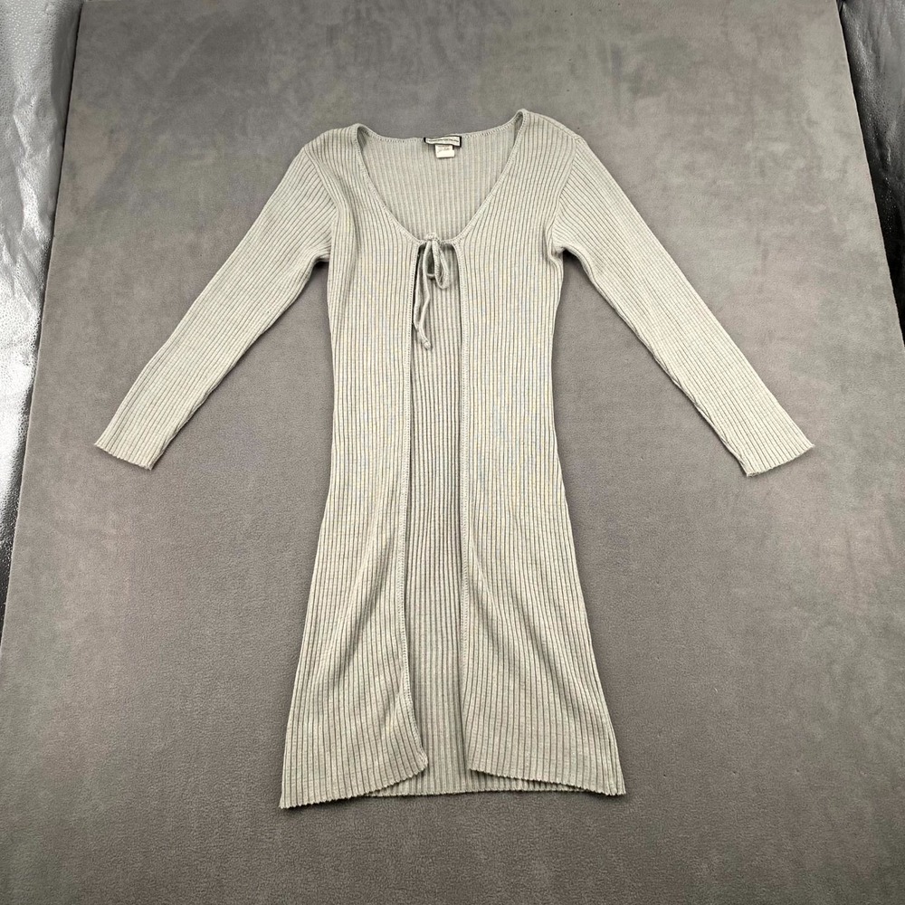 The Great American Sweater Co. Cardigan Womens Large Light Gray Ribbed Tie Front